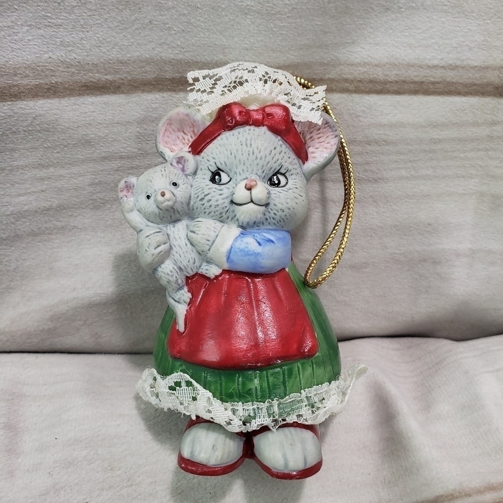 Jasco Holiday Hug A Bell Mouse Mom & Baby Ornament 4 Inch Vintage Christmas